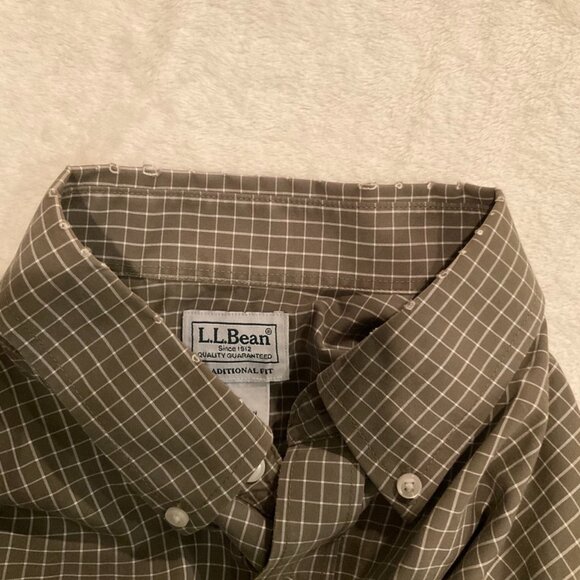 L.L. Bean Olive Green Checked Button Down Shirt Mens Size Large - Picture 8 of 8